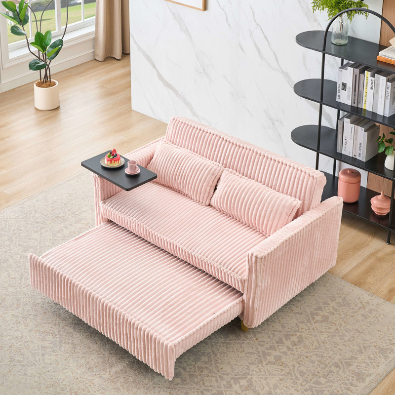 Charmant velours côtelé rose : design coulissant, plateau amovible, ports pour une chambre à coucher élégante et raffinée.