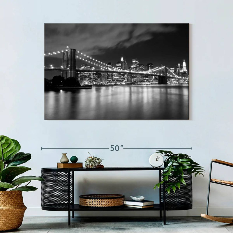Impression sur toile Brooklyn Bridge At Night, H 32 po x l 48 po x P 1,25 po