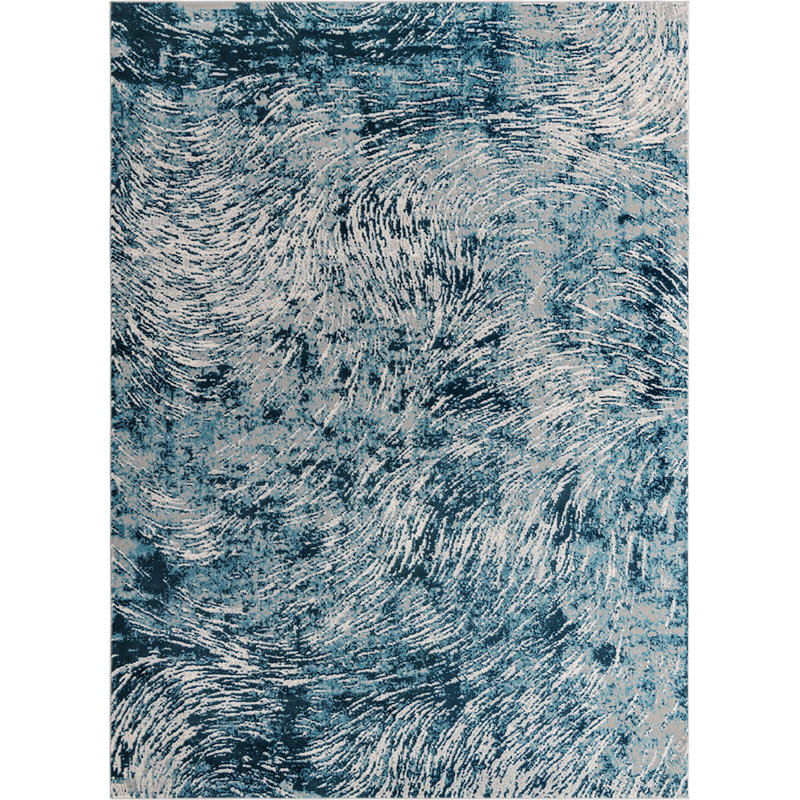 Tapis contemporain Araceli couleur mer / blanc, Rectangle 8 pi x 10 pi
