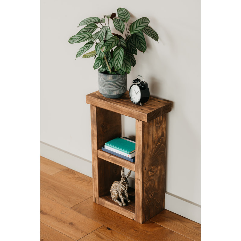 Patrina Solid Wood Floor Shelf End Table, Jacobean