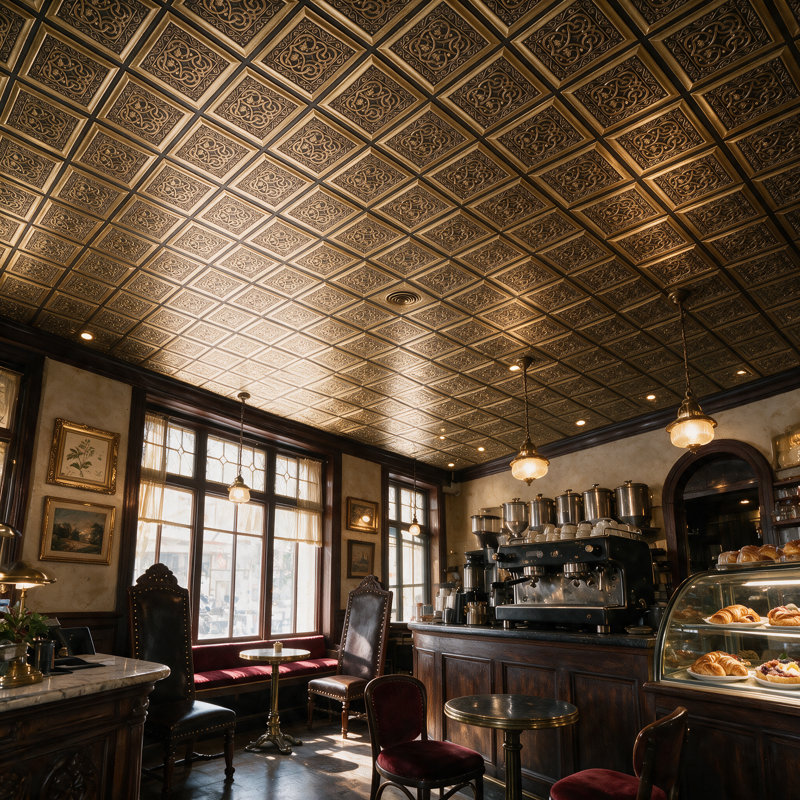 Carreau de plafond texturé en PVC antique Lover L 24 po x l 24 po Lover's Knot, Or antique