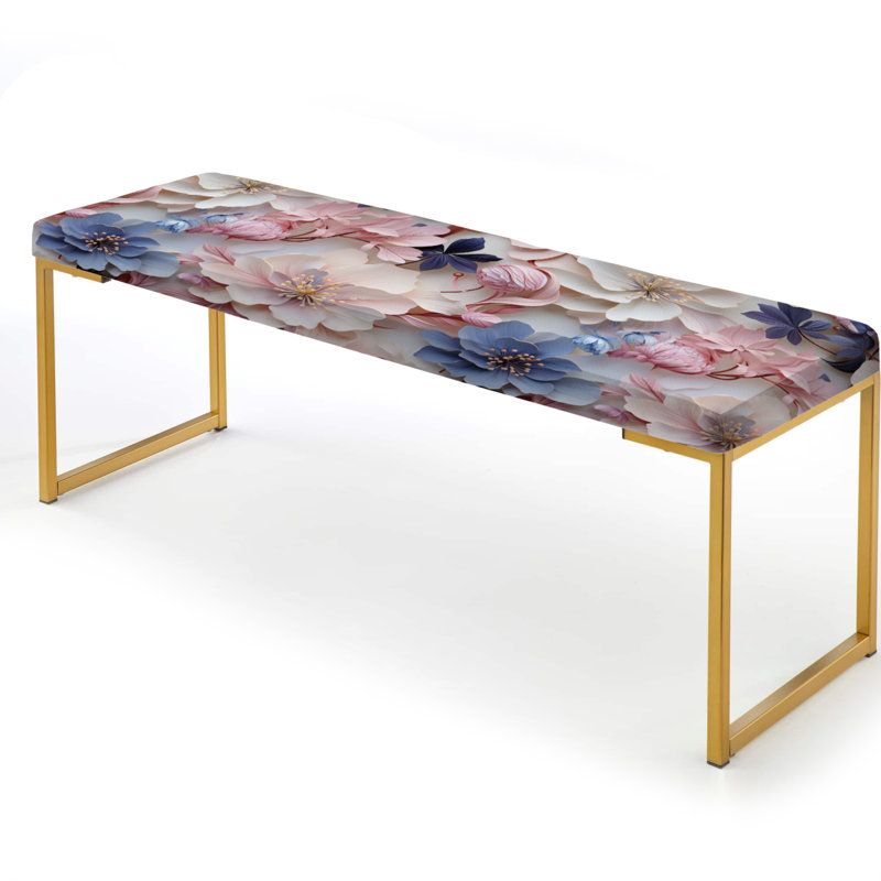 Romantic Blossoms Floral Pattern - Floral Upholstered Gold Bench