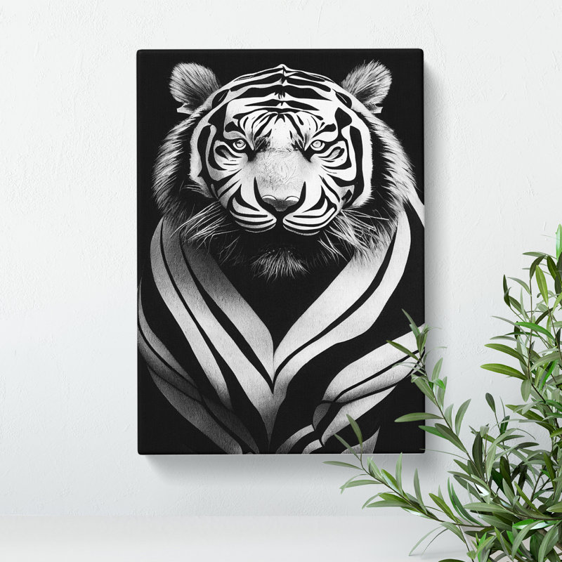 Monochrome Tiger No.7 - Wrapped Canvas Print, 60cm H x 40cm W x 3cm D, Wrapped Canvas