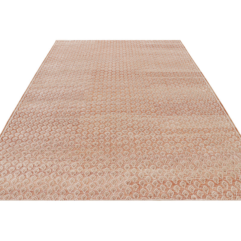 Rug & Kilim’S Modern Block Print Rug In Red And Pink With White Floral Pattern, Rectangle 9' x 12'