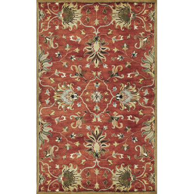 Tapis décoratif rouge/Ivoire en laine Touffeté à motif floral una