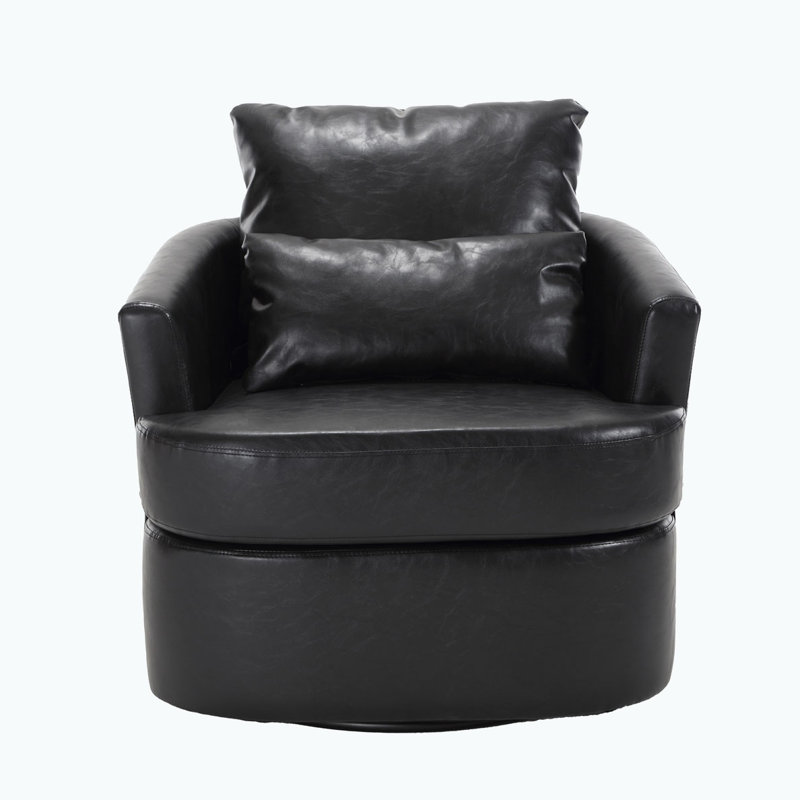 Swivel Barrel Chair, Black Leather