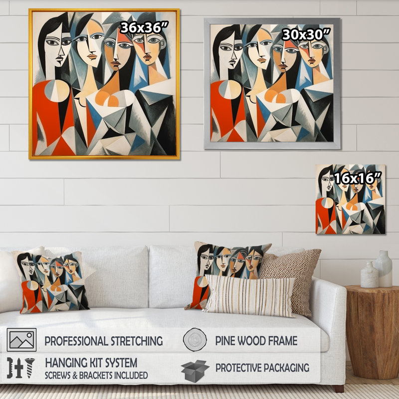 Remaster Les Demoiselles D Avignon par Pablo III - art sur toile, Cadre flottant doré, H 16 po x l 16 po x P 1 po