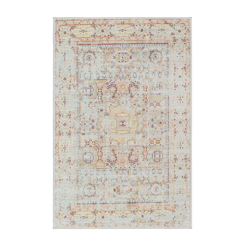Tapis décoratif beige en laine de style oriental knel, Rectangle 7 pi x 9 pi