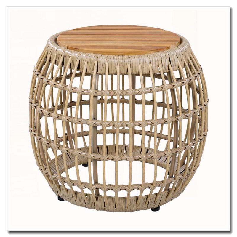 Acacia Wood Outdoor Side Table with Wicker Base
