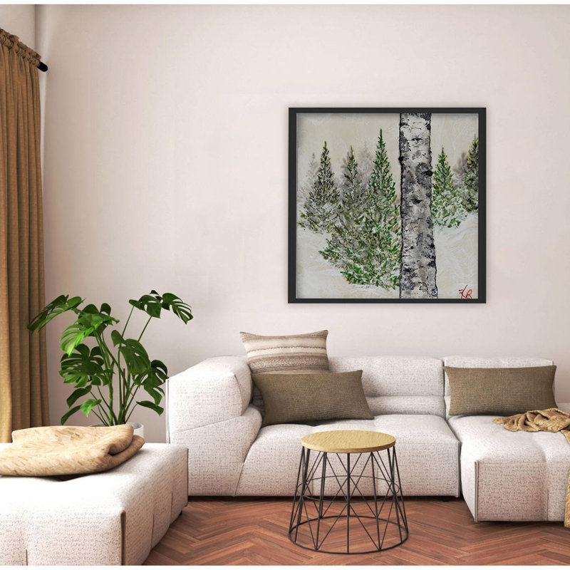 "Wintered Pines", art mural sur toile, H 12 po x l 12 po, Cadre flottant noir