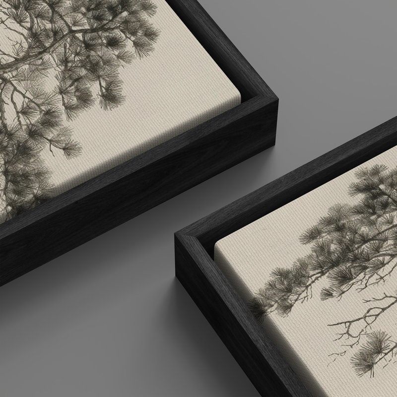 Vintage Pine Tree Drawing Classic Country Rustic Artwork - Extra Large Framed Wall Art Canvas Print, 60" H x 20" W, Black