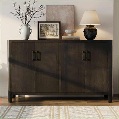 Cabinets Farmhouse 4-Door Natural Finish with Solid Wood Legs &amp; Storage for Entryways | Solid Wood+MDF | Entryway