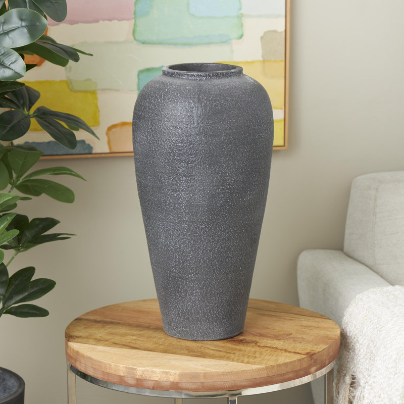 Black Ceramic Whitewashed Textured Decorative Vase, 19.5" H x 10.1" W x 10.1" D