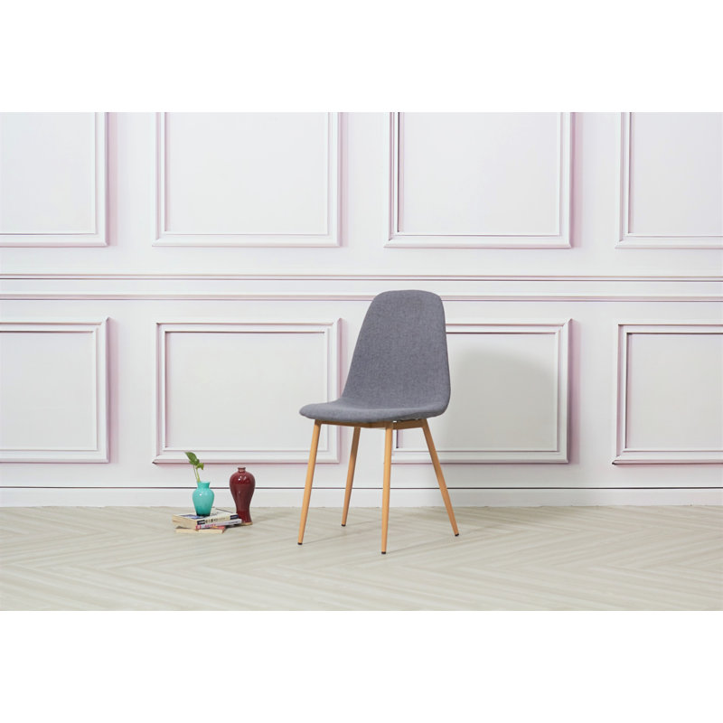 4 Gaviota Fabric Velvet Upholstered Dining Chair, Cotton Light Grey, Beech