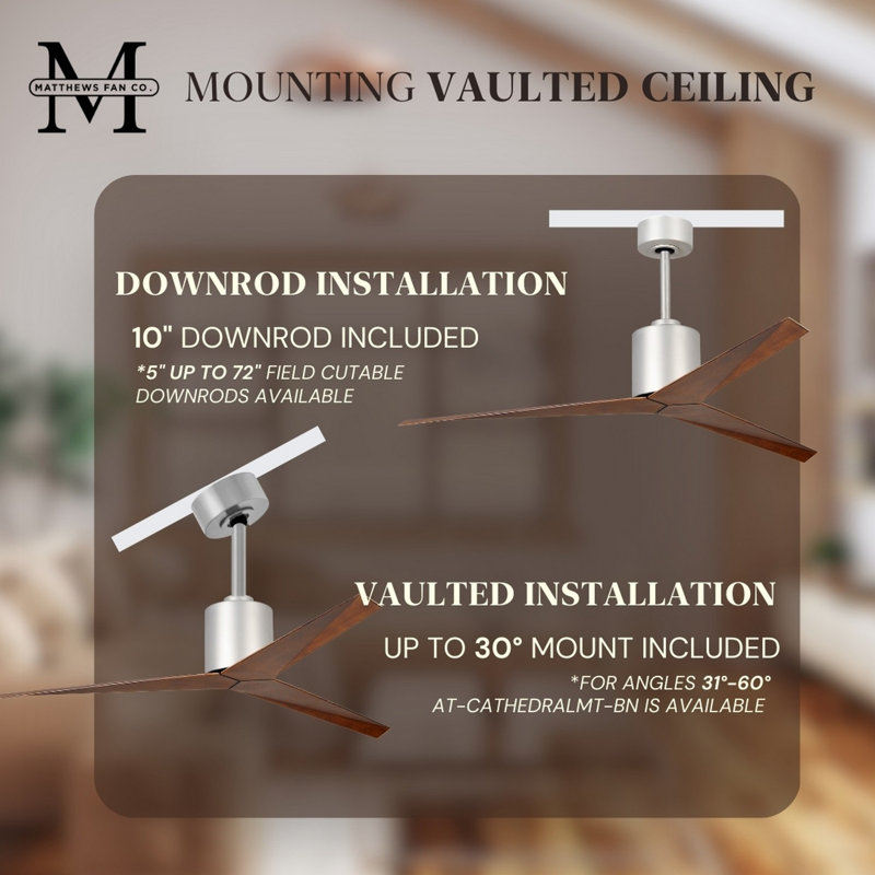 Eliza Outdoor Downrod Ceiling Fan, Walnut Tone, Brushed Nickel