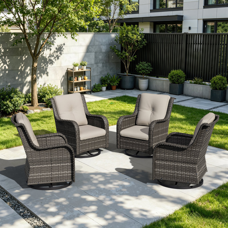 Ivandell Outdoor Wicker Swivel Rocking Chairs (Set of 4) with Olefin Cushions, Beige