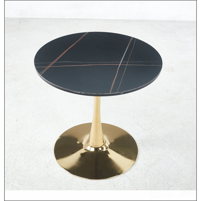 Table de salle à manger 31,5 "de style Mid-Century pour 2 à 4 personnes avec plateau rond en MDF GOLDEN ET NOIR, Doré, Doré