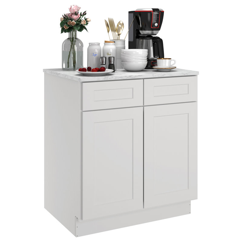 Meuble bas standard HOMEIBRO Cozy Design, 76 cm (L) x 61 cm (P) x 88 cm (H), en contreplaqué, style Shaker, couleur gris tourterelle.