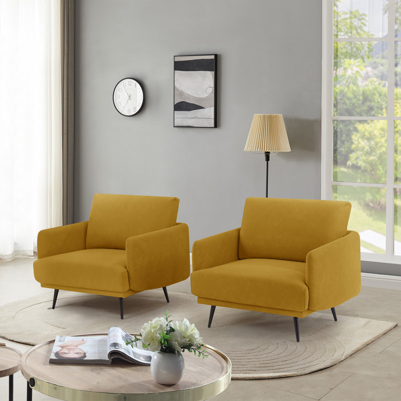 Lanaijah 37.5'' Oversized Armchair Accent Chair Single Seat Sofa for living room, Yellow Velvet
