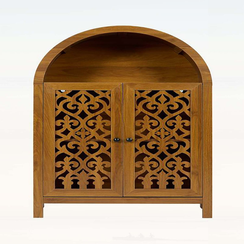 Armoire arquée sculptée à la main, avec tablette ouverte et 2 portes