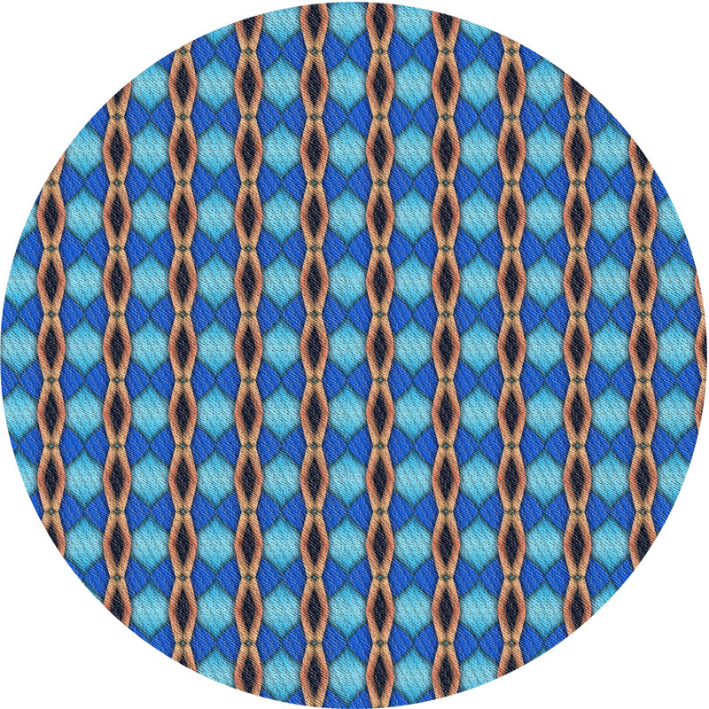 Bleu géométrique Penton/Tapis décoratif brun, Rond 7 pi