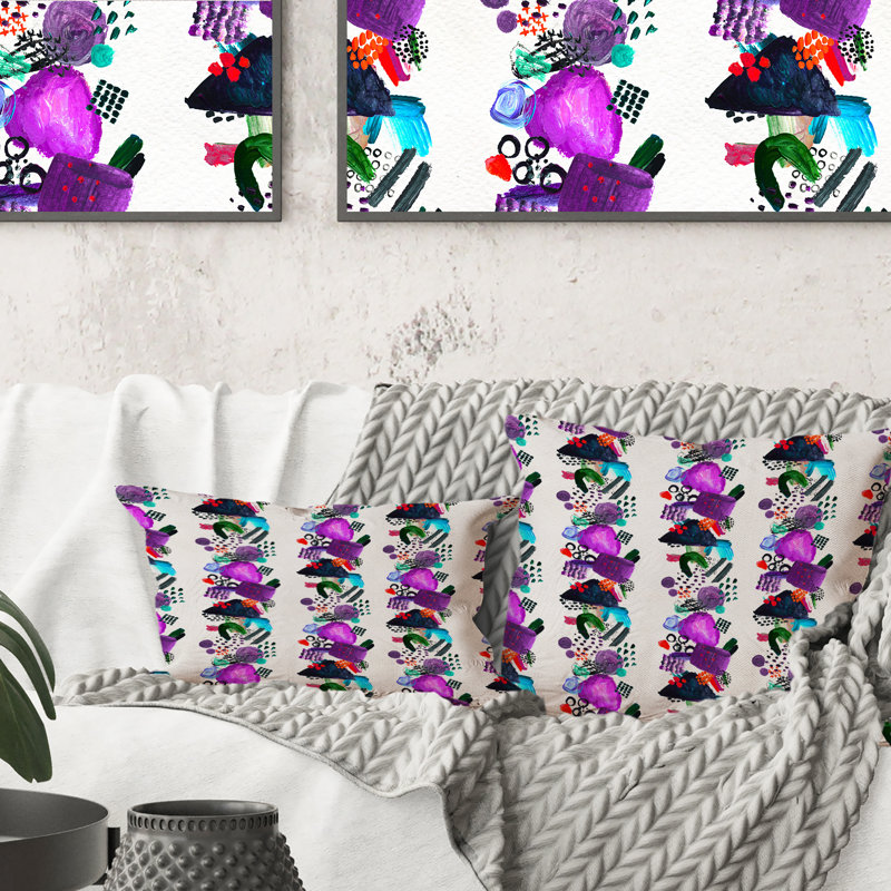 Coussin décoratif abstrait à motif abstrait noir et fuchsia, 18 po x 18 po