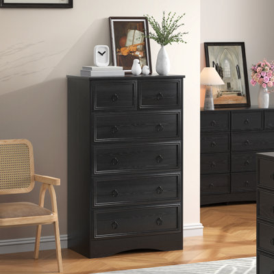 6 Drawer Dresser, Tall Wood Chest of Drawers Dressers for Bedroom, Living Room, Gray