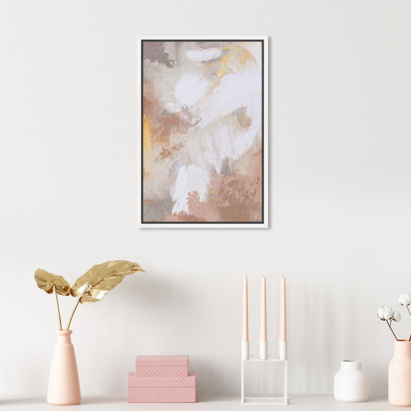 Abstrait du lever du soleil, rose moderne - peinture, H 15 po x l 10 po x P 1,75 po, Cadre flottant en bois blanc