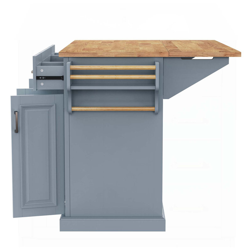 Versatile Kitchen Island with Multiple Storage Options and Stylish Design, Grey+Blue
