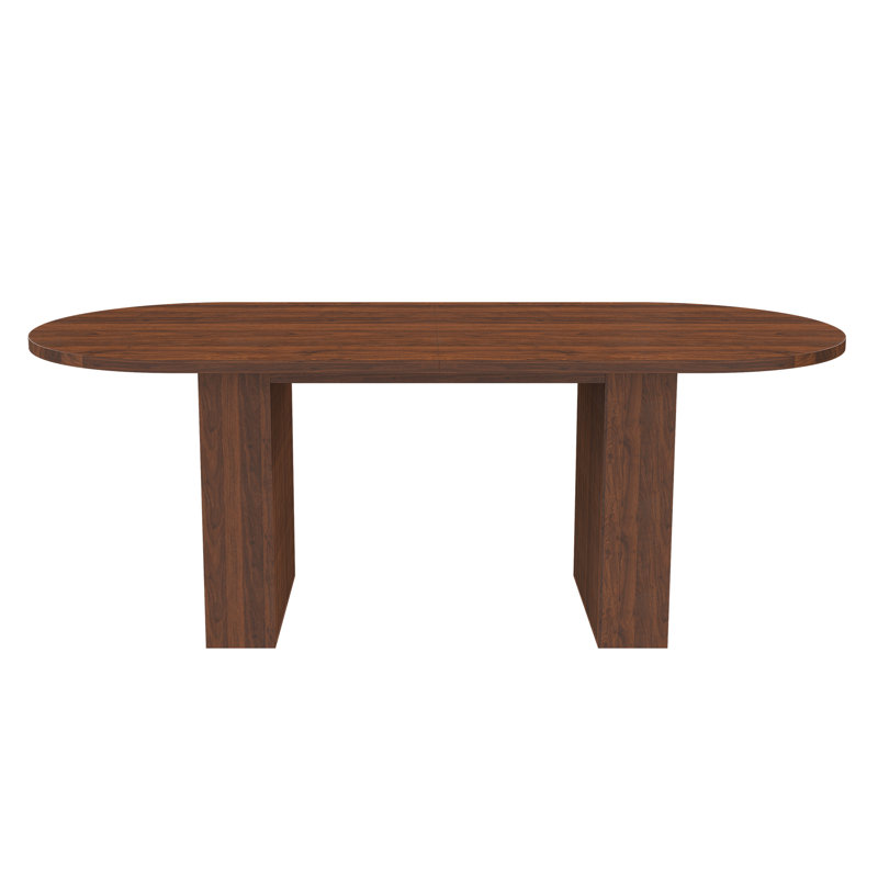 62.9 Inch Oval Dining Table For 4-6 People, Modern Farmhouse Walnut Veneer Mdf Table With Waterproof & Scratch-resistant Surface, Slimline Reinforced Base