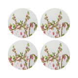 Cherry Blossom Red Vegan Leather Round Coasters