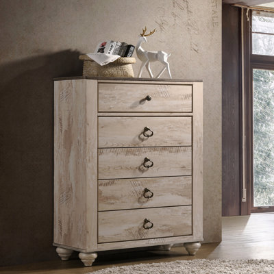 Commode à 5 tiroirs (commode), plateau en bois patiné contemporain