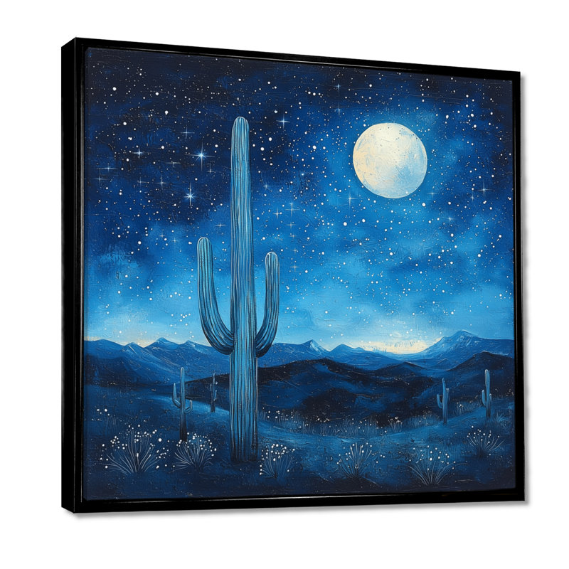 Saguaro cactus sous les étoiles III - art mural cactus, H 16 po x l 16 po, Impression encadrée flottante