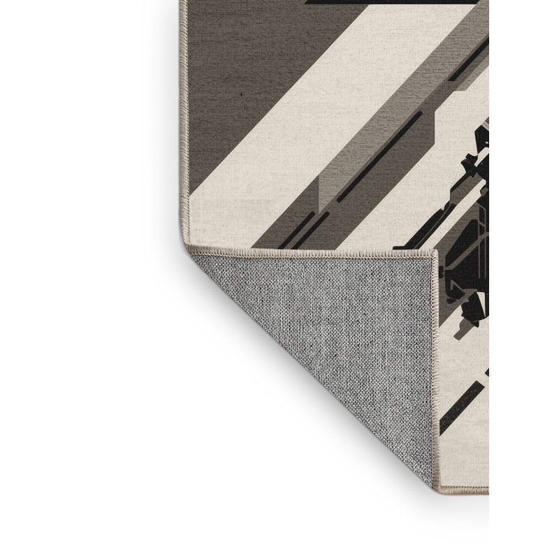 Tapis géométrique beige Go Kart Racing lavable à la machine - reliure beige, 4 x 6