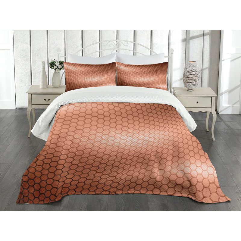 Ambesonne Abstract Bedspread Set Comb Pattern Waves Pale Rust, King Bedspread + 2 Standard Shams