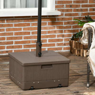 31 bases de parasol d'extérieur, capacité de 175 lb, brun, table basse et pot à fleurs, poignées à roulettes, s'adaptent à la plupart des tailles de poteaux, avec support de patio, table, convenant pour des poteaux de parasol de 1,5 à 1,9 po, rustique