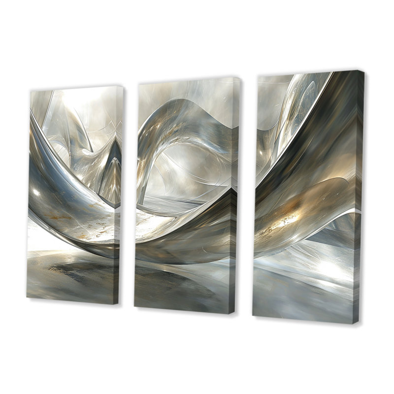 Diamond Silver Streams - Waves Wall Art Set, Wrapped Canvas, 40" H x 60" W x 1" D