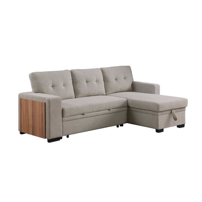 Seker 3-Piece Upholstered Sectional with Storage, Light Gray Linen