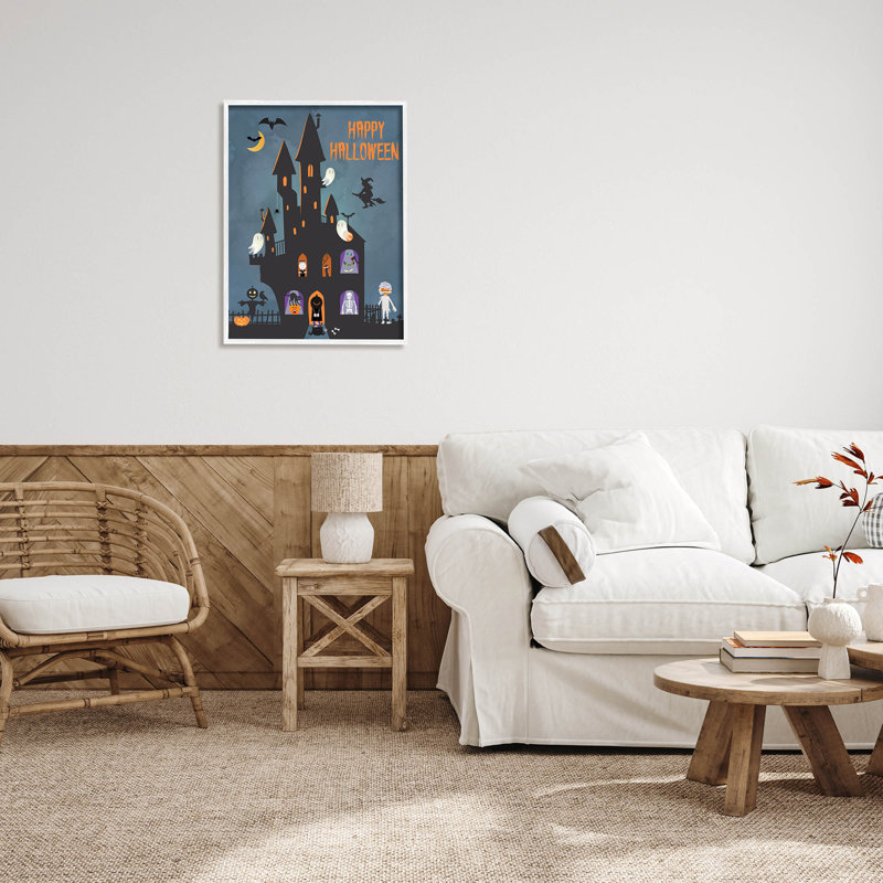 Joyeux Halloween fantôme hanté - 216, H 30 po x l 24 po x P 1,5 po, Giclée encadrée blanc bord de mer