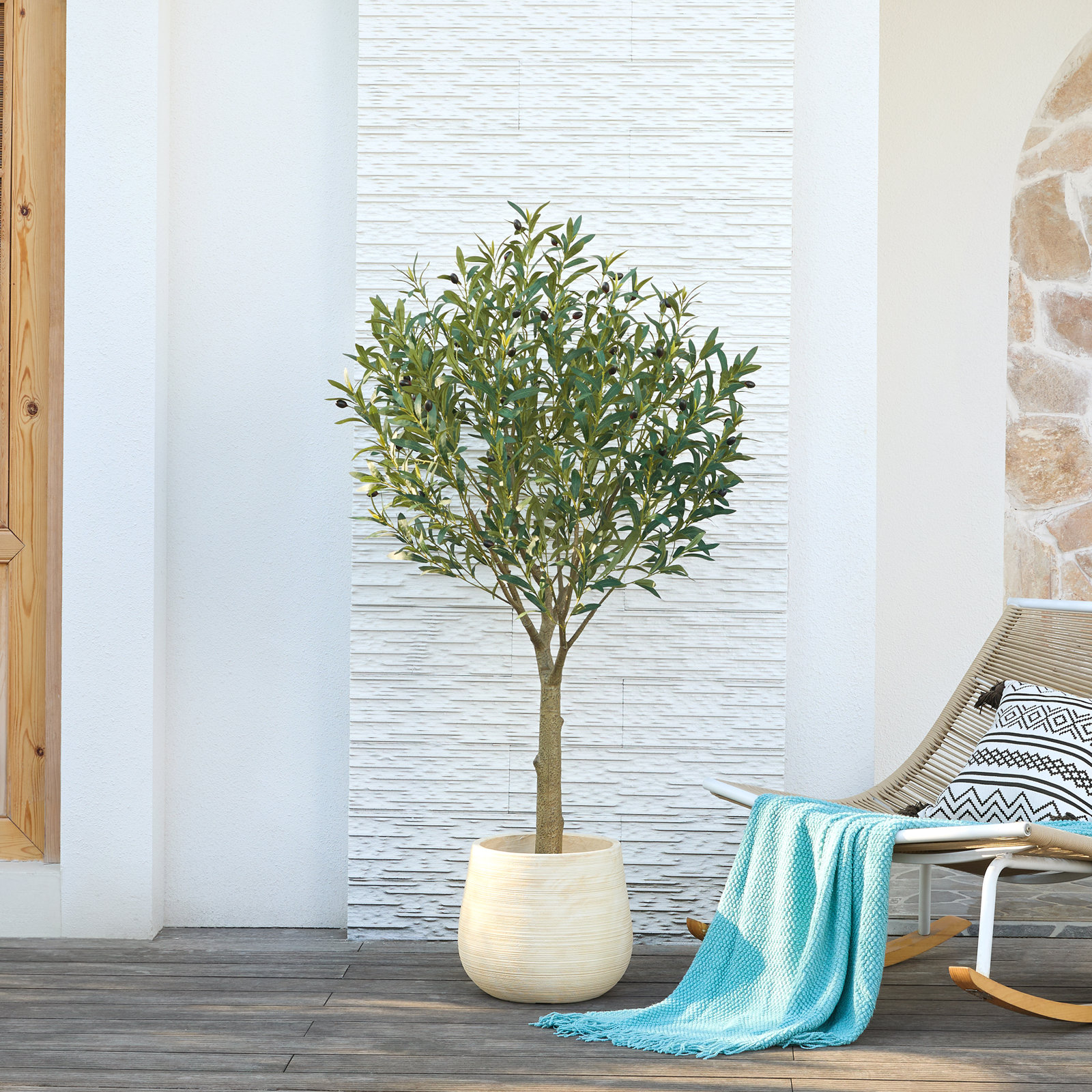 George Artificial Olive Tree in Pot, UV Protected Faux Olive Tree for Indoor Outdoor Home Decor, 60" H x 20" W x 20" D