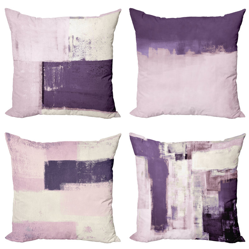 Reversible Pillow Cover, 16" H x 16" W, Eggplant Ivory / Pale Rose