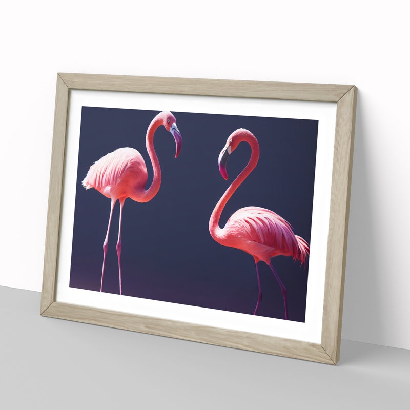 XH1022-8637X Superb Flamingos 1 Piece Single Picture Frame Wall Art, 34cm H x 46cm W, Oak