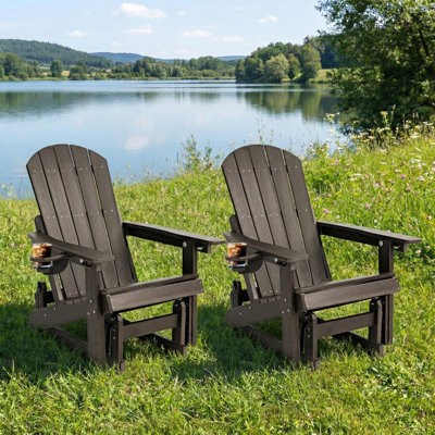 Hdpe 3-Position Adjustable Adirondack Glider Chair Set Of 2, Hdpe Adirondack Chairs Set Of 2, Plastic Outdoor Chairs- Looks Exactly Like Real Wood