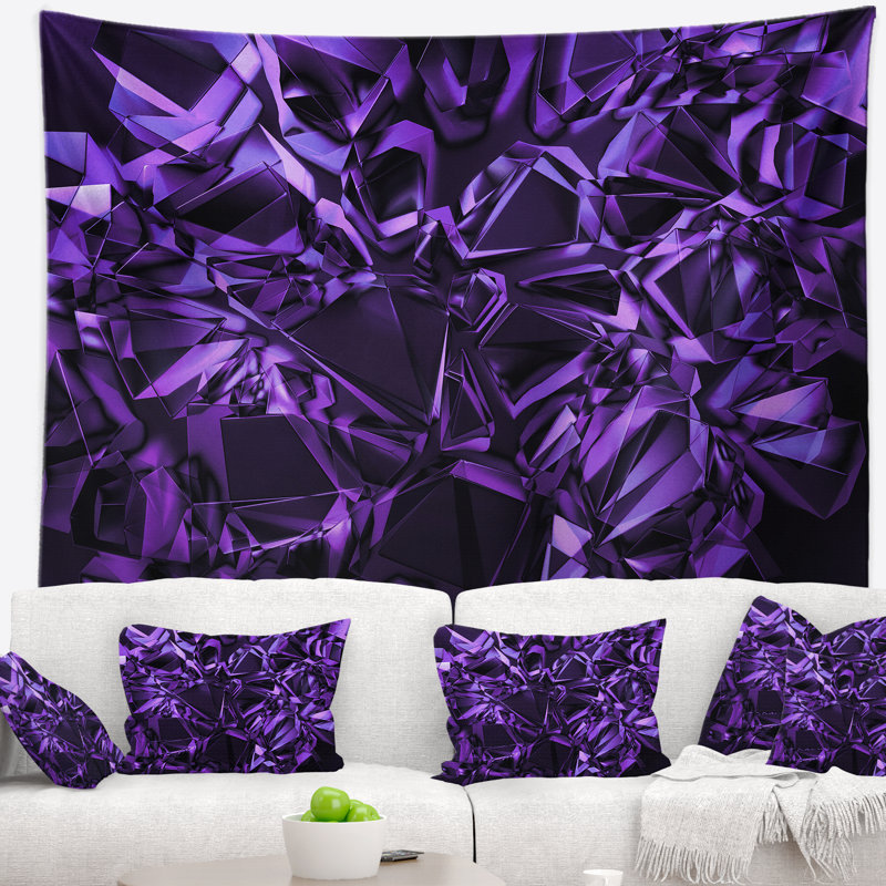 Tapisserie abstraite à texture de cristal mauve, H 78 po x l 92 po