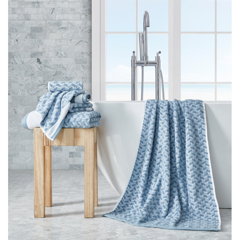 Nautica 6 Piece 100% Cotton Towel Set, Zane Blue Chevron