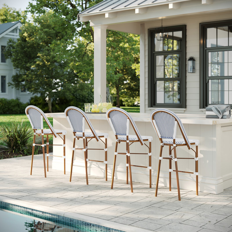 Tabourets de bar Martha Stewart, Bleu marine / blanc, Bois naturel