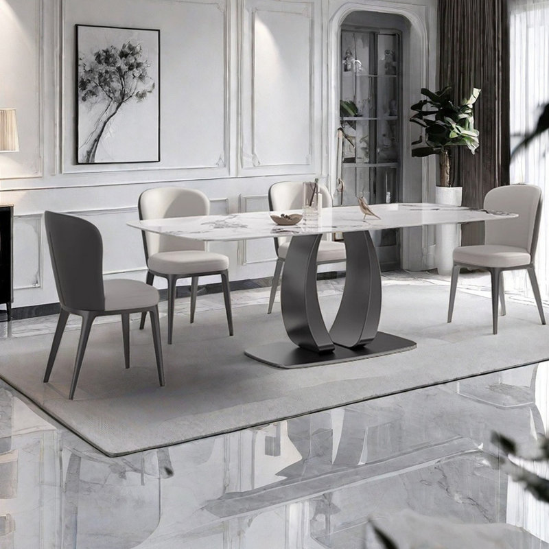 Light luxury simple rectangular dining table set, 29.5"H x 63"L x 35.4"W
