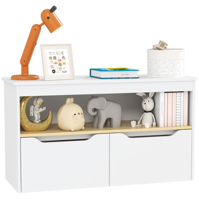 Rangement de jouets Arnell, bibliothèque pour enfants avec 2 tiroirs, tablette de jouets, grand plateau, organisateur de jouets pour chambre à coucher, chambre de bébé, salon, blanc