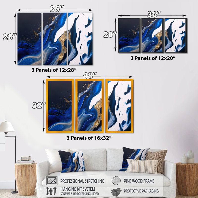 «Ice Paint Splash IV», reproduction de cadre flottant sur toile 3 pièces, H 28 po x l 36 po, Naturel