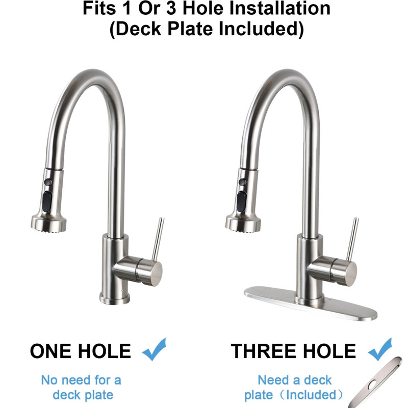 Stainless Steel Pull Down Kitchen Faucet In Brushed Nickel - To Scratches, Rust, And Stains, 360 Swivel Spout, 1.8Gpm Water Flow Rate Spray For Scratch & Rust Proof, Spot , Rotatable